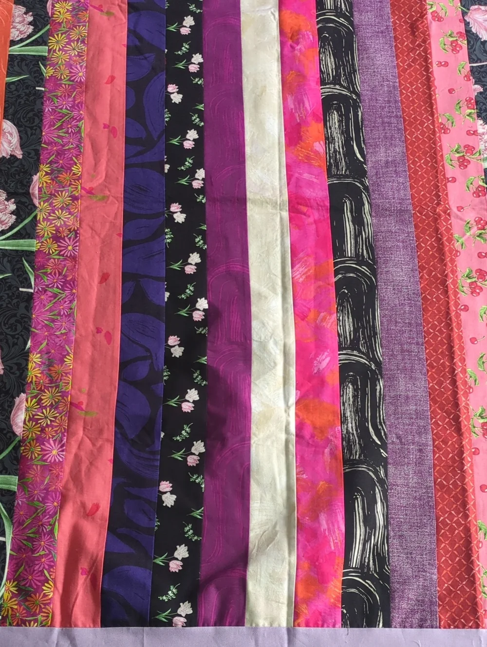 Handmade Unfinished Quilt Top UFO Modern Strip Quilt Purple Pink 49.5 x 62.5